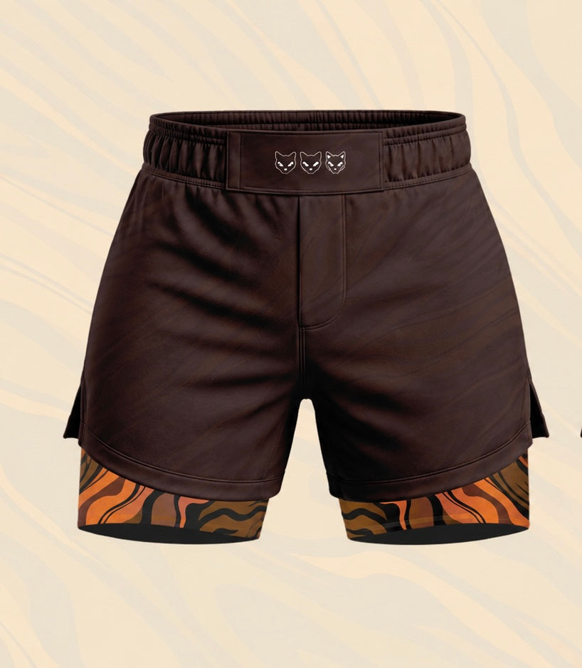 Brown & orange woman’s dual layer shorts