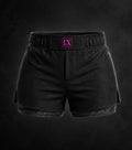 Charcoal camo and neon pink woman’s dual layer shorts