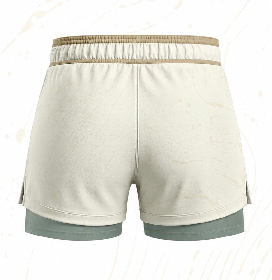 Beige & green dual layered shorts