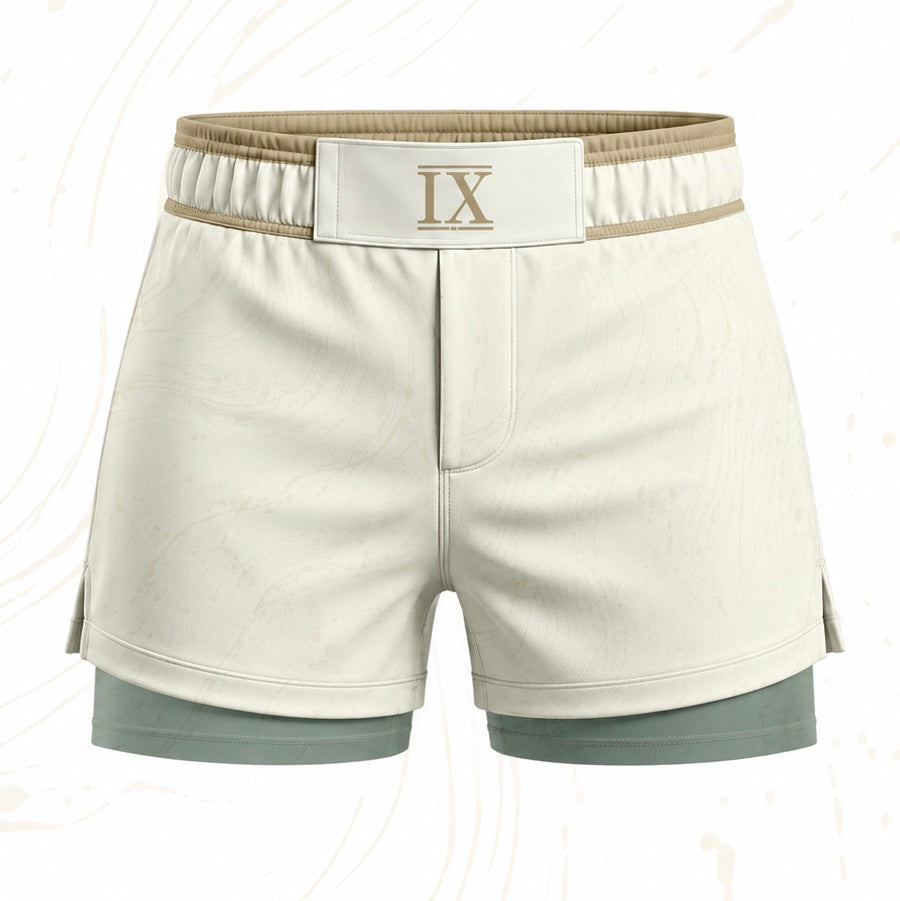 Beige & green dual layered shorts