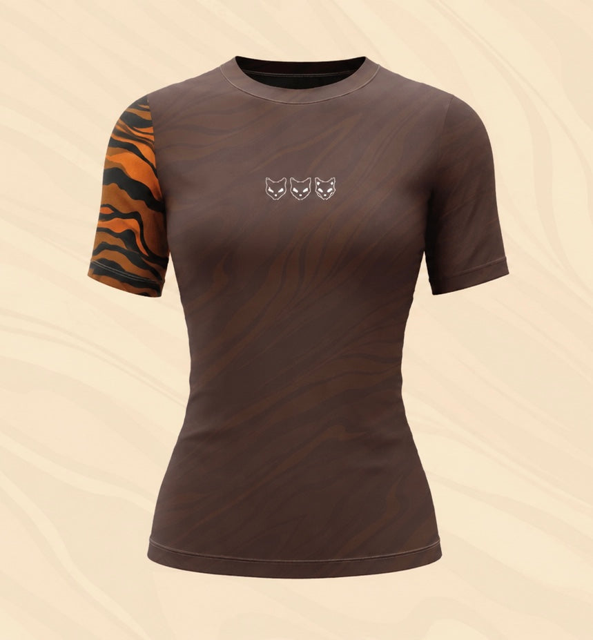 Brown & orange woman’s rashguard