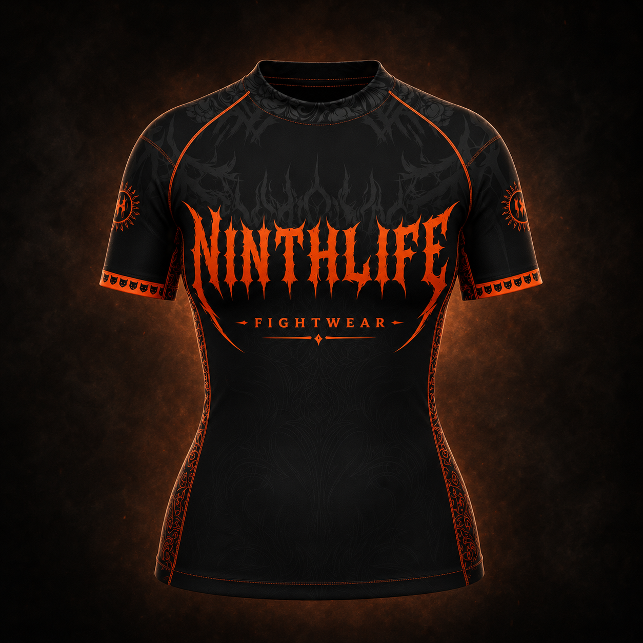 Black & neon orange woman’s Rashguard