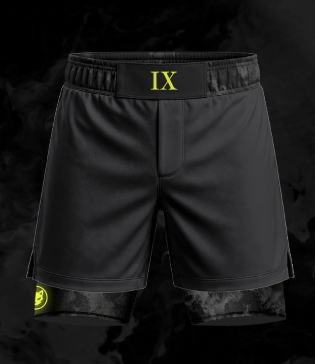 Charcoal & yellow men’s dual shorts
