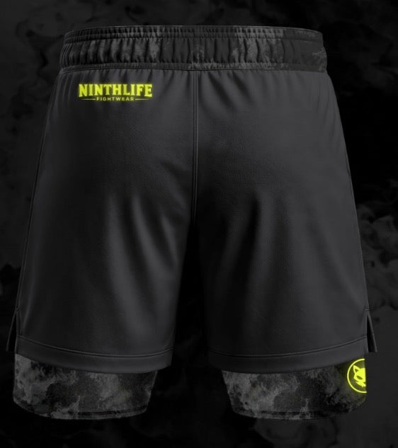 Charcoal & yellow men’s dual shorts